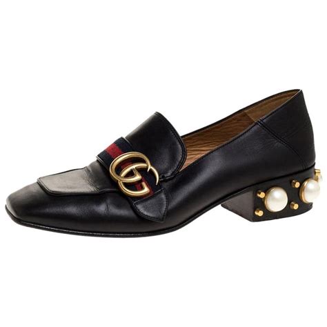 gucci mid heel loafer with pearls|Gucci snakeskin loafers.